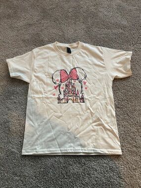 Gildan Cream Kids Tee with Pink Bow & Castle Graphic